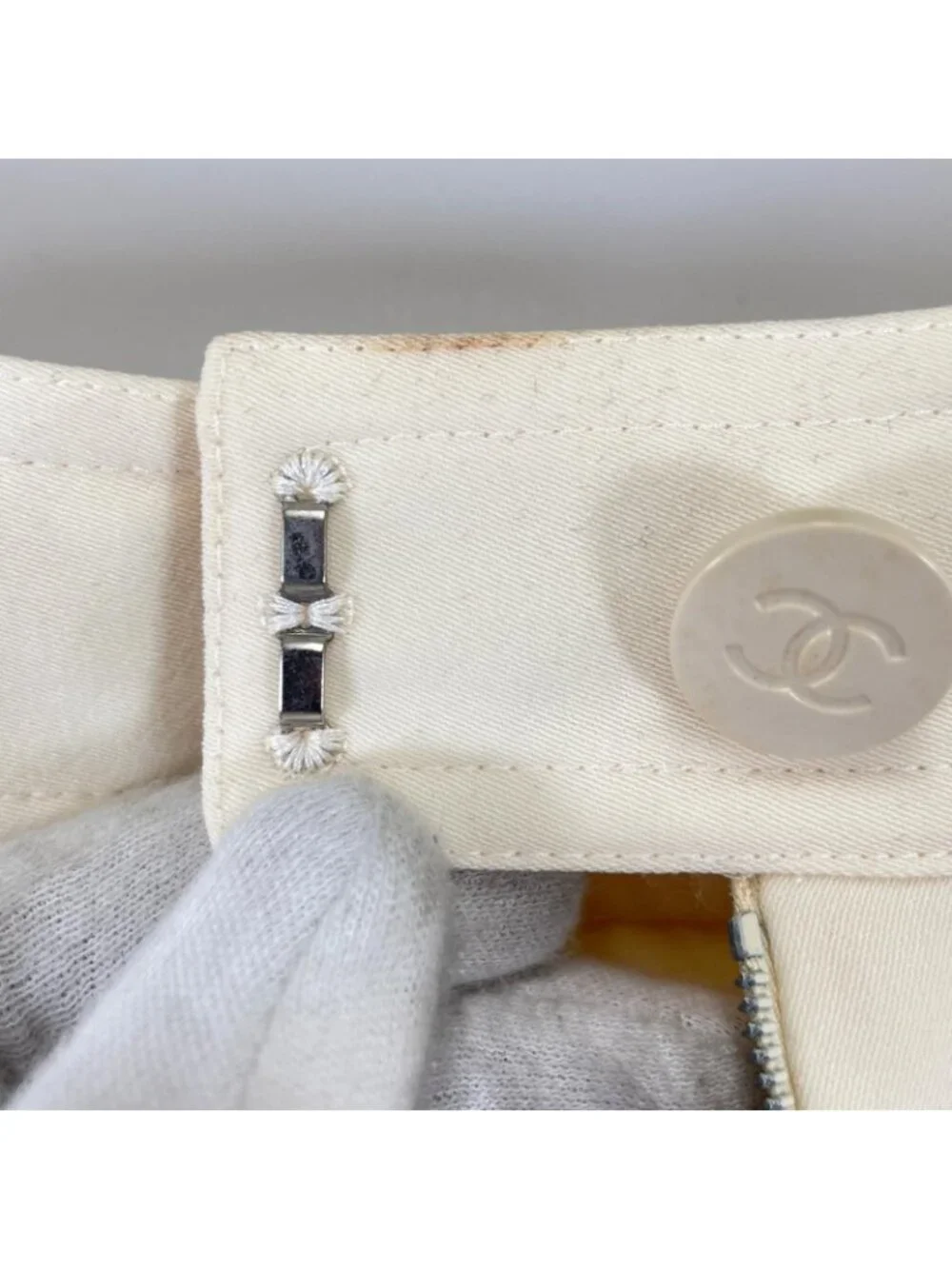 Chanel Midi Length SS Skirt Polyester White 40